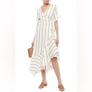 PAPER London Lagos Stripe Wrap Linen Blend Midi Dress